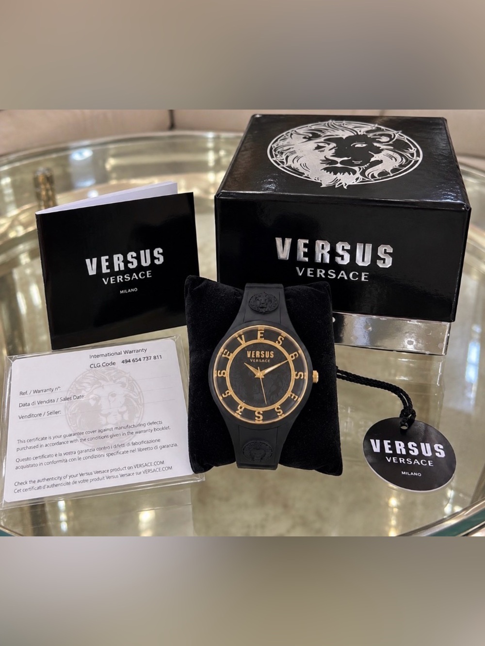 NEW Versus Versace Black & Gold Watch | Complete Set w/ Box, Tags & Warranty